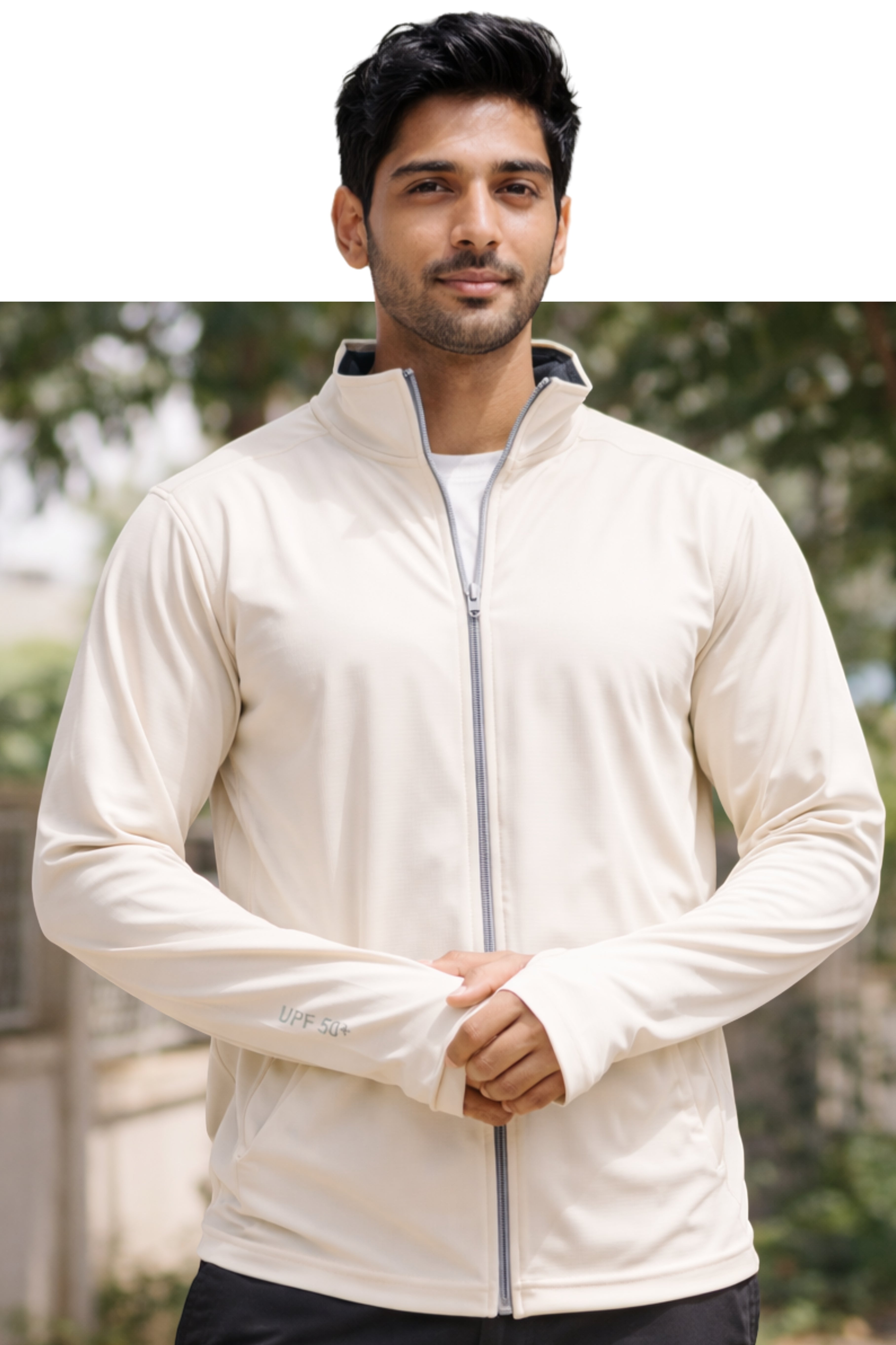 A girl is wearing Sun proof jacket or spf jacket from U Square store