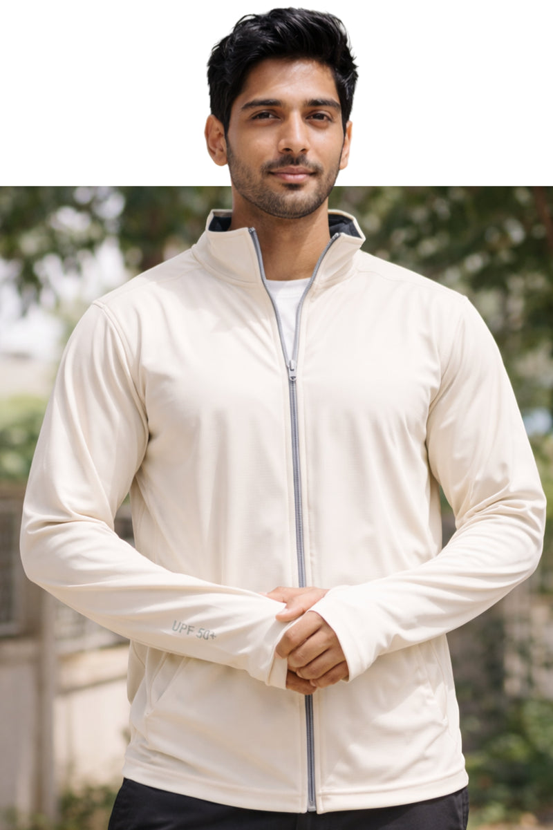 A girl is wearing Sun proof jacket or spf jacket from U Square store