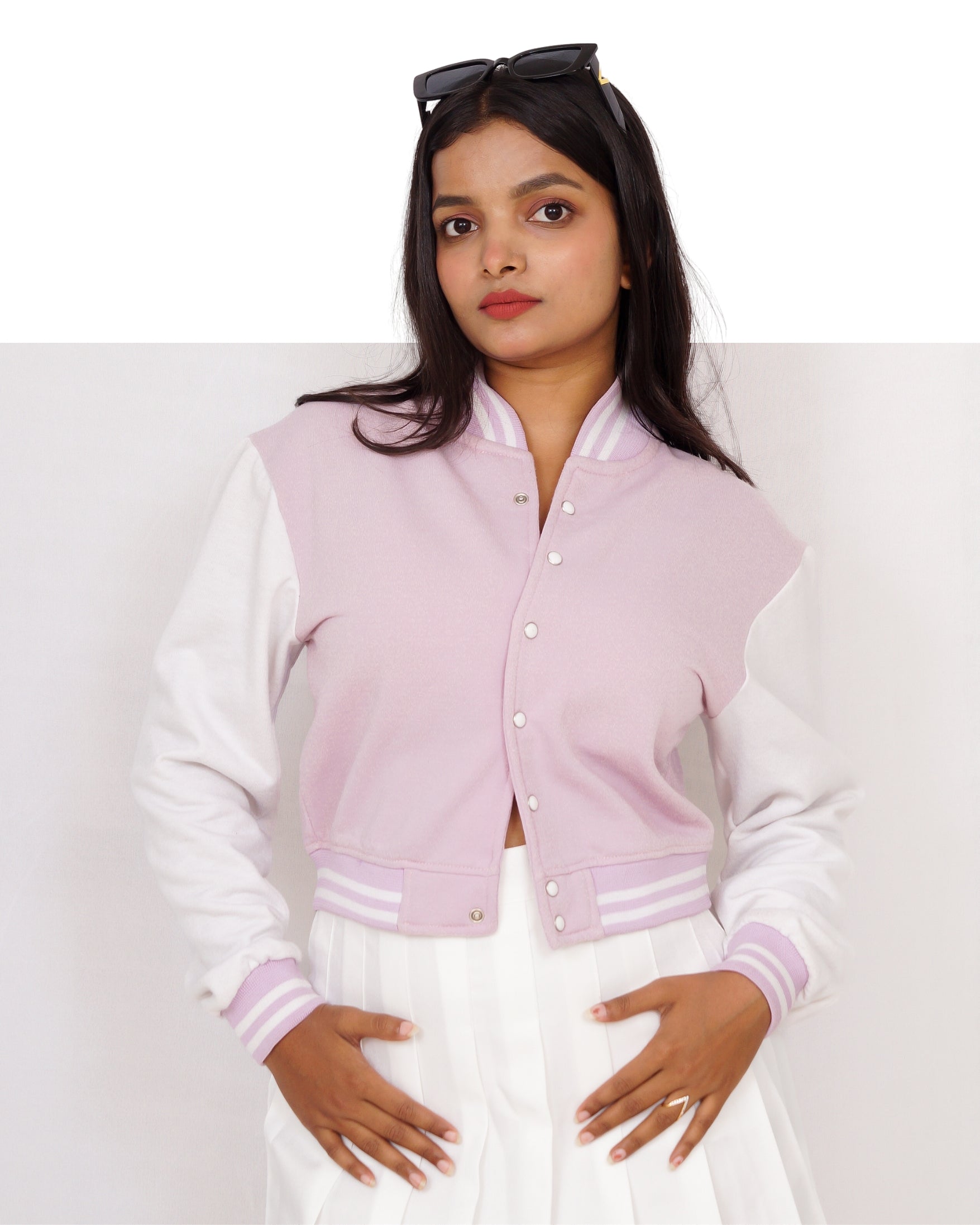 Crop Lavender & White Varsity Jacket