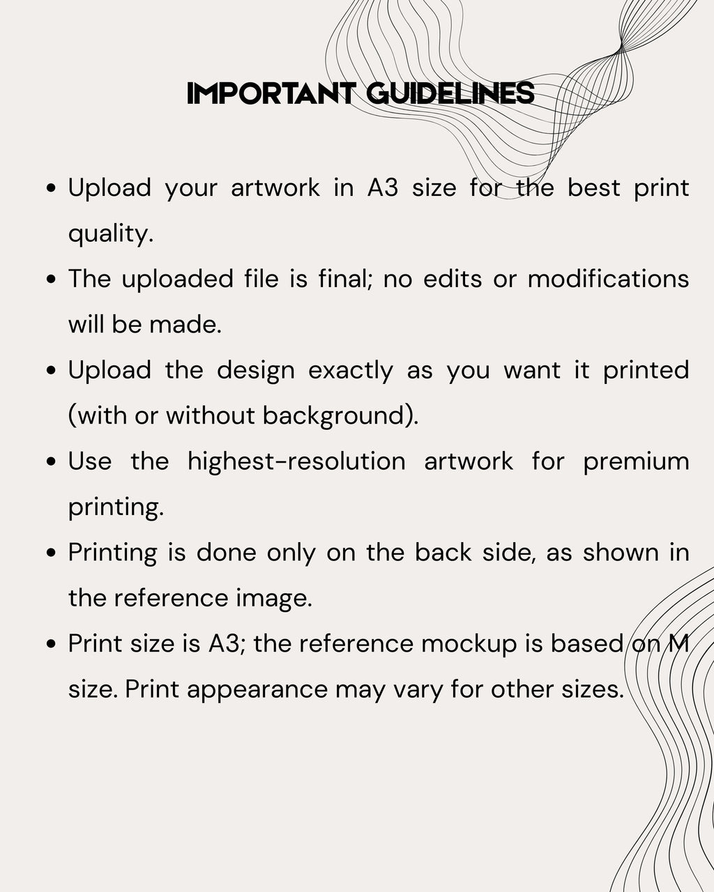 Important guidelines for artwork submission with text on a white background
