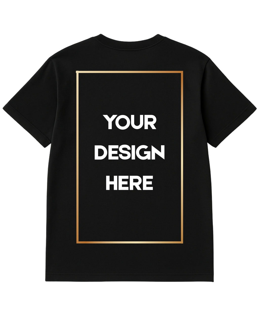 Black t-shirt with a customizable design area on the back