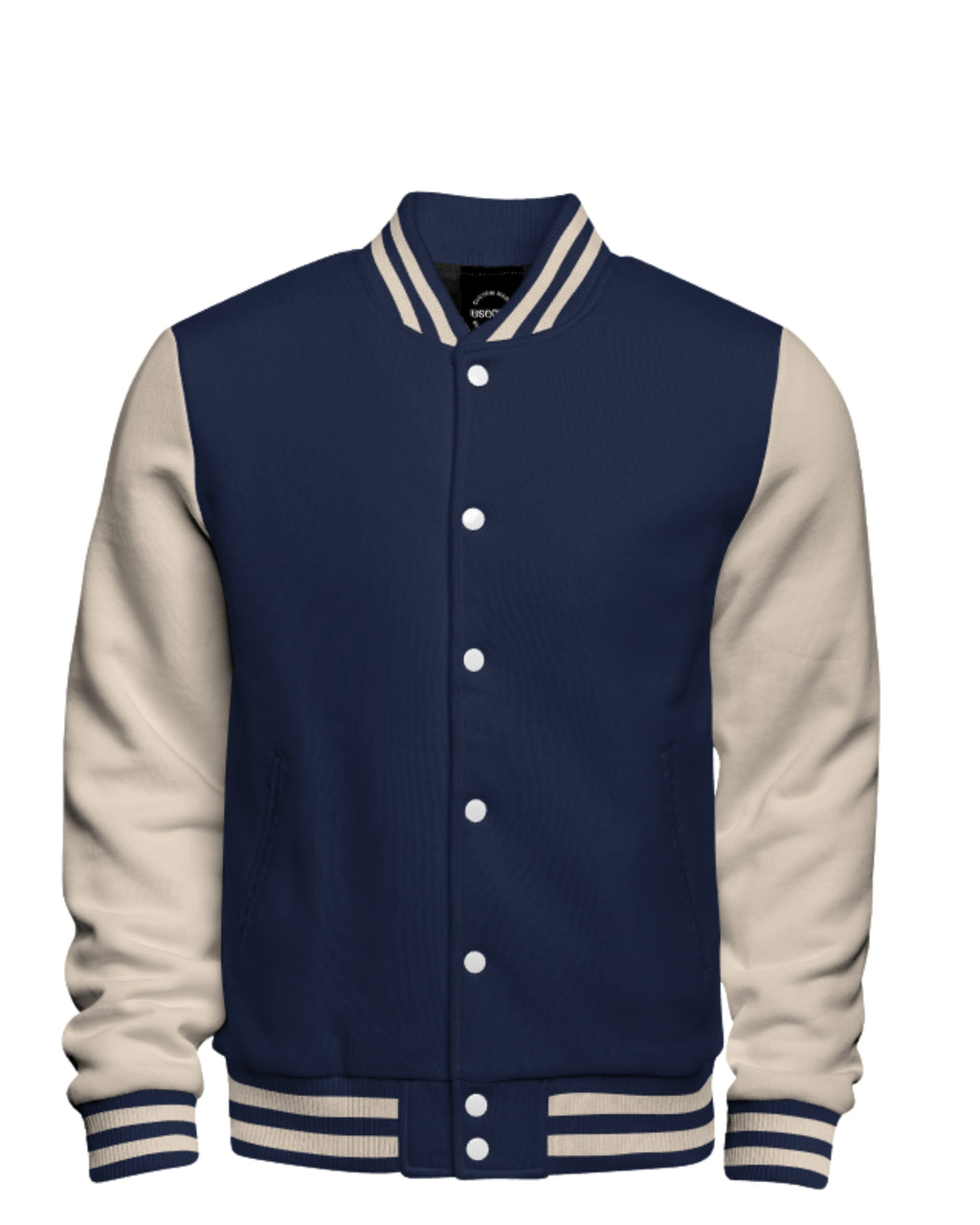 Navy Blue & Beige Varsity Jacket