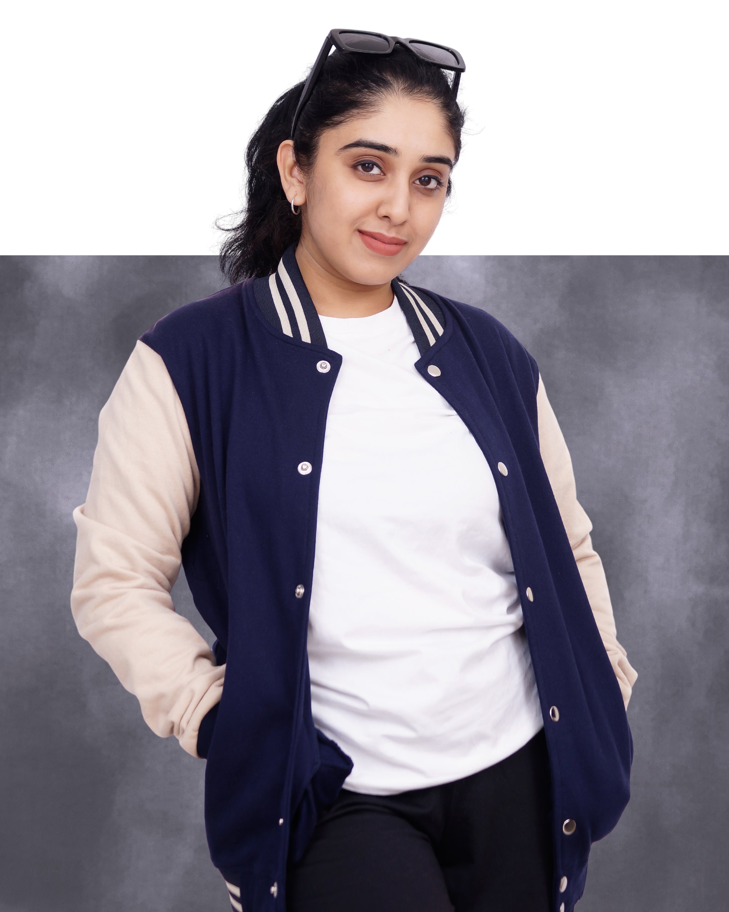 Black bomber jacket with customizable text area on the back