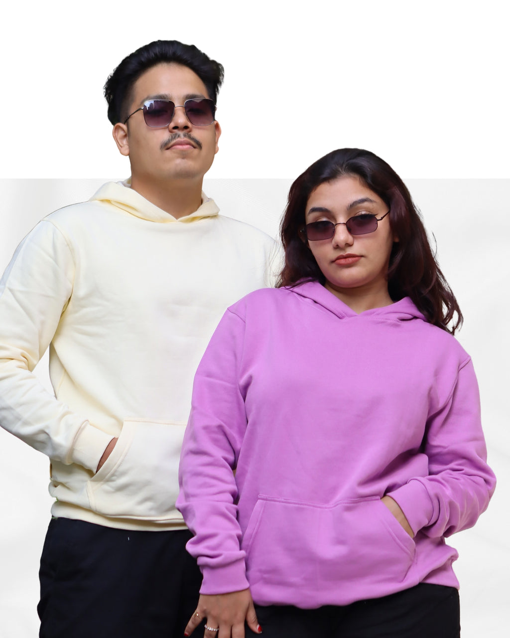 Beige & Lavender Hoodies for Couple