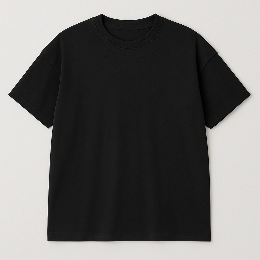 Black t-shirt on a light gray background