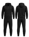 Black tracksuit shown from front and back on a white background