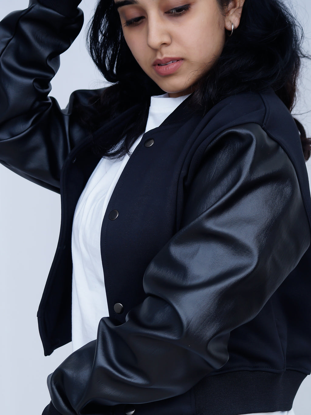 Premium Crop Leather Sleeve Jacket