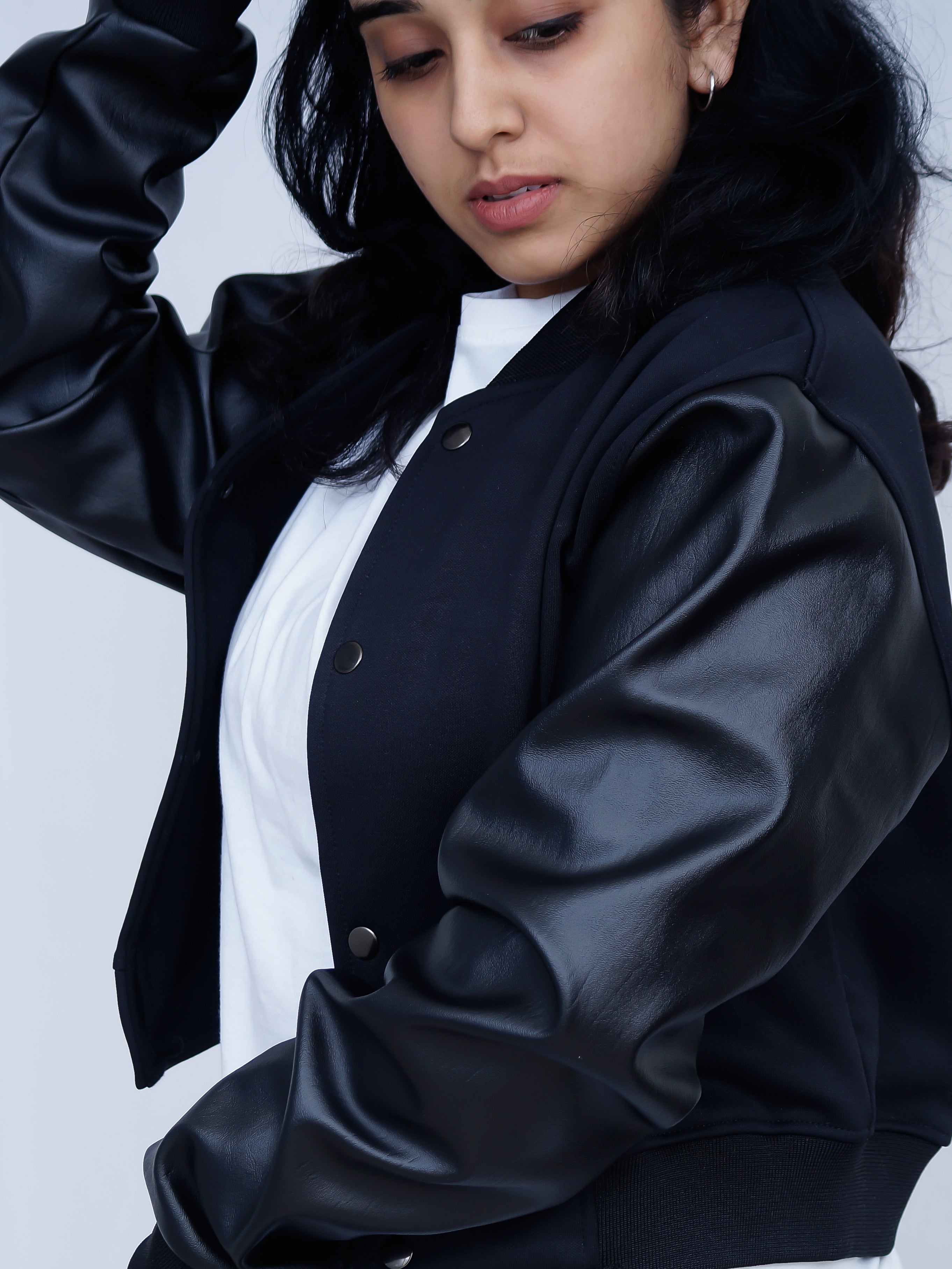 Premium Crop Leather Sleeve Jacket