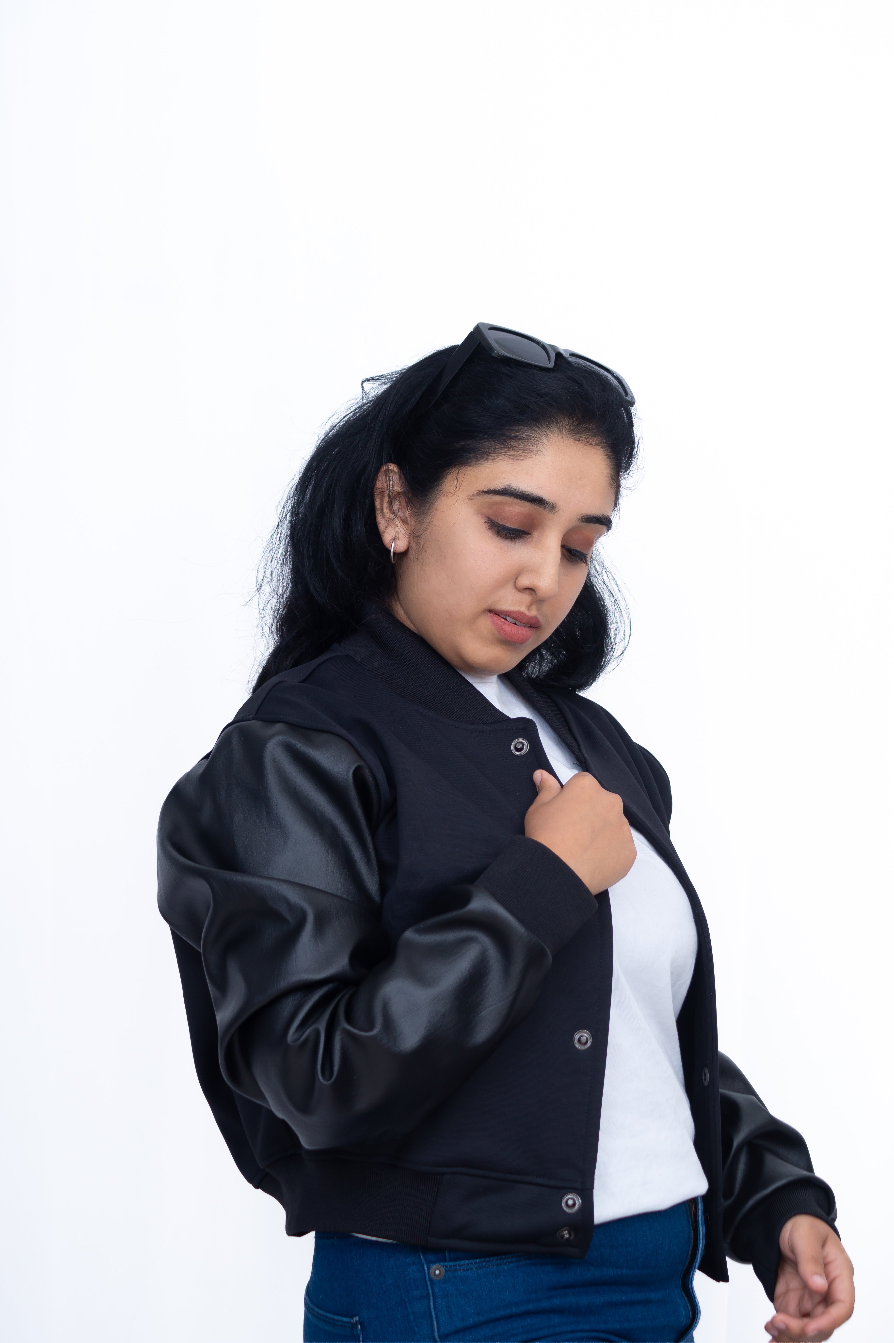 Premium Crop Leather Sleeve Jacket