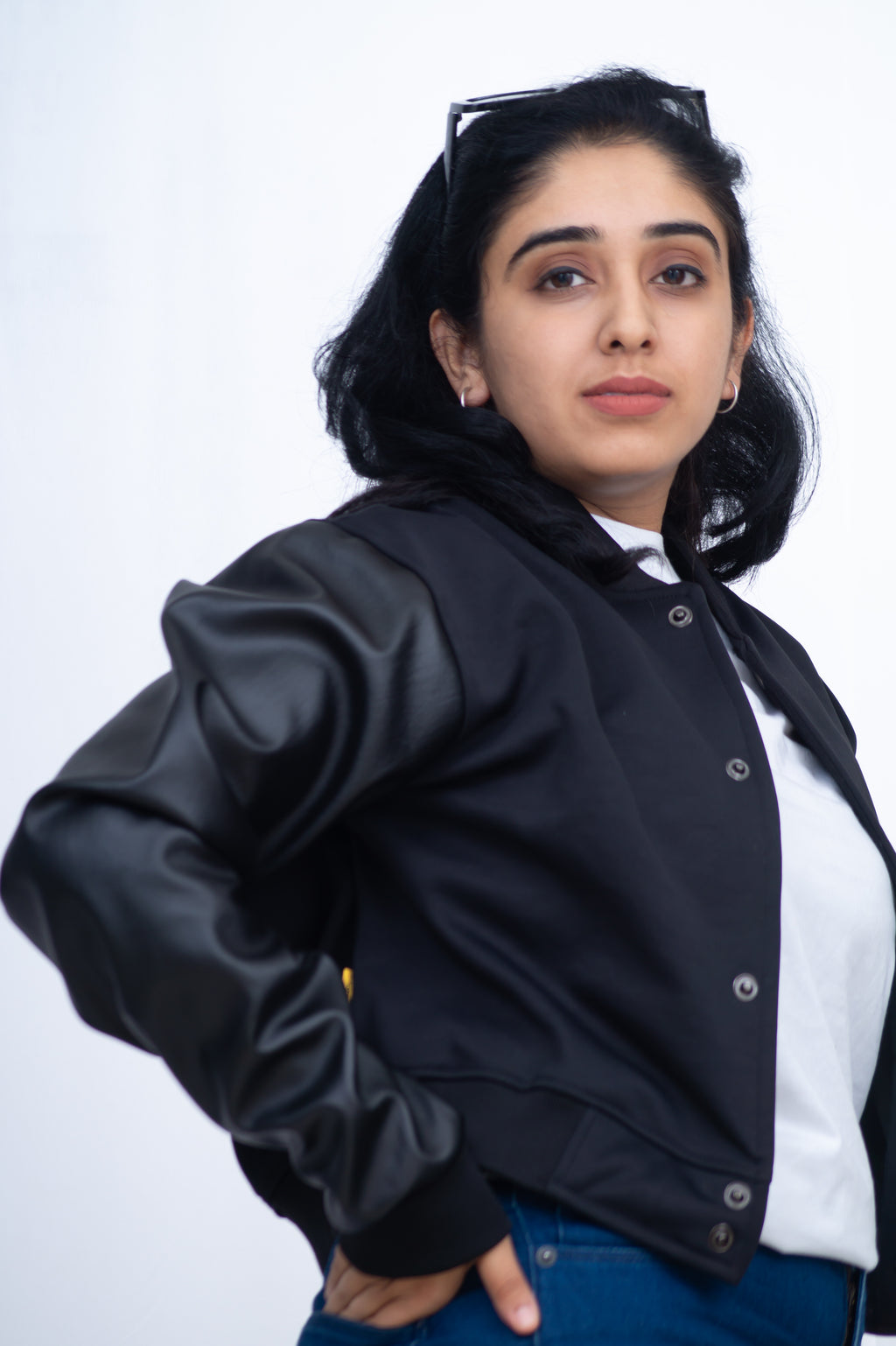 Premium Crop Leather Sleeve Jacket