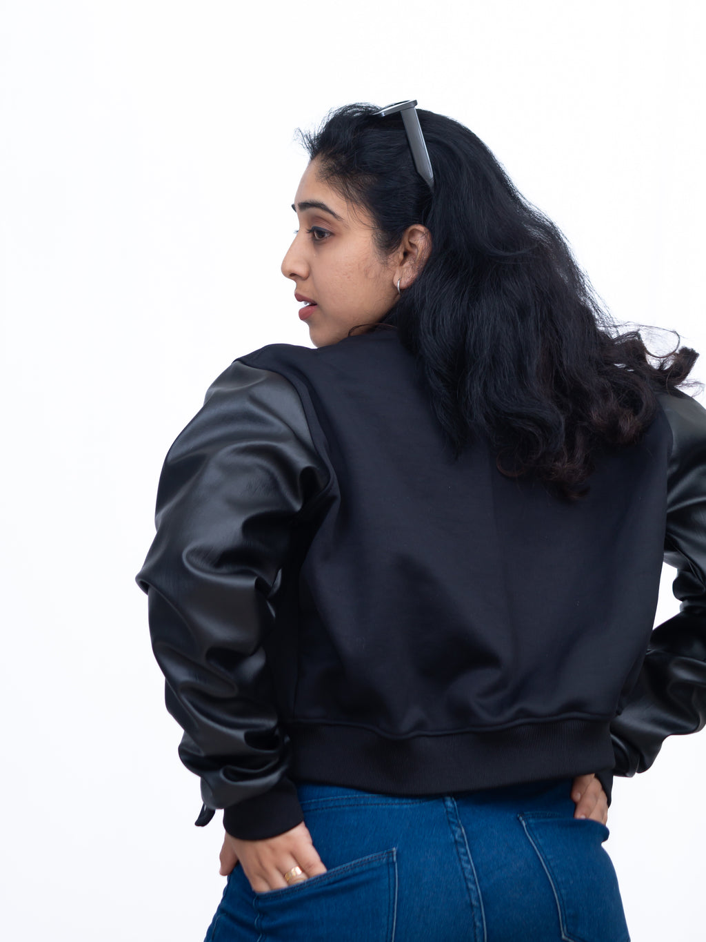 Premium Crop Leather Sleeve Jacket