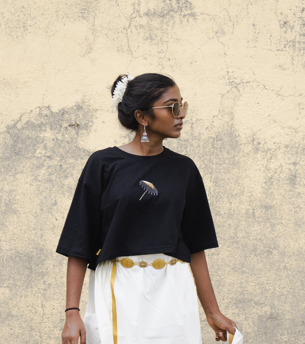 Kerala Tales Oversized Crop Tee – Black