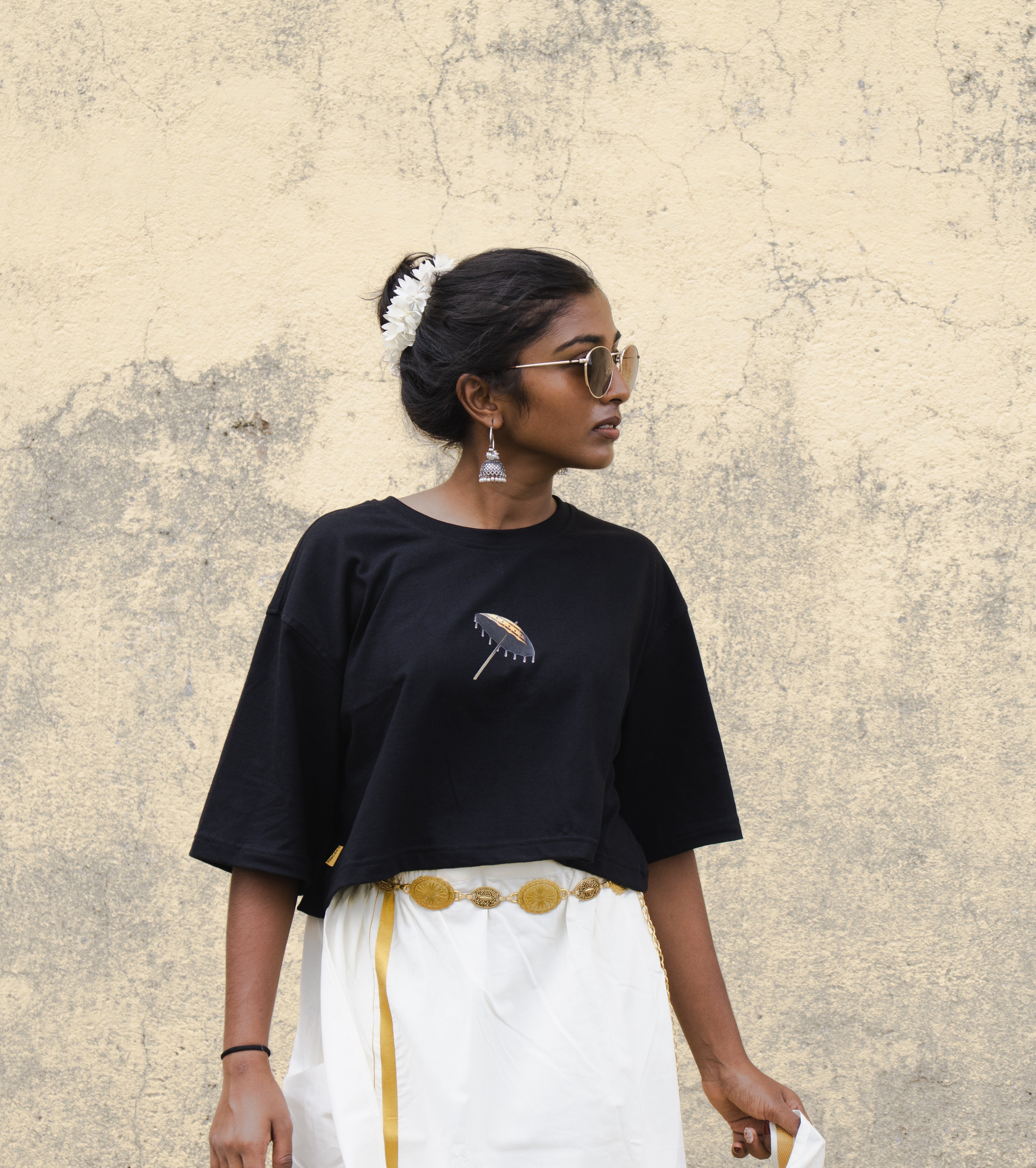 Kerala Tales Oversized Crop Tee – Black