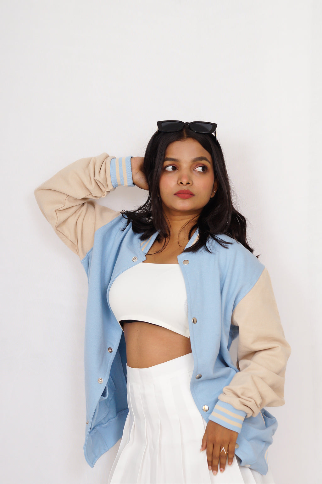 Pastel Blue & Beige Varsity Jacket