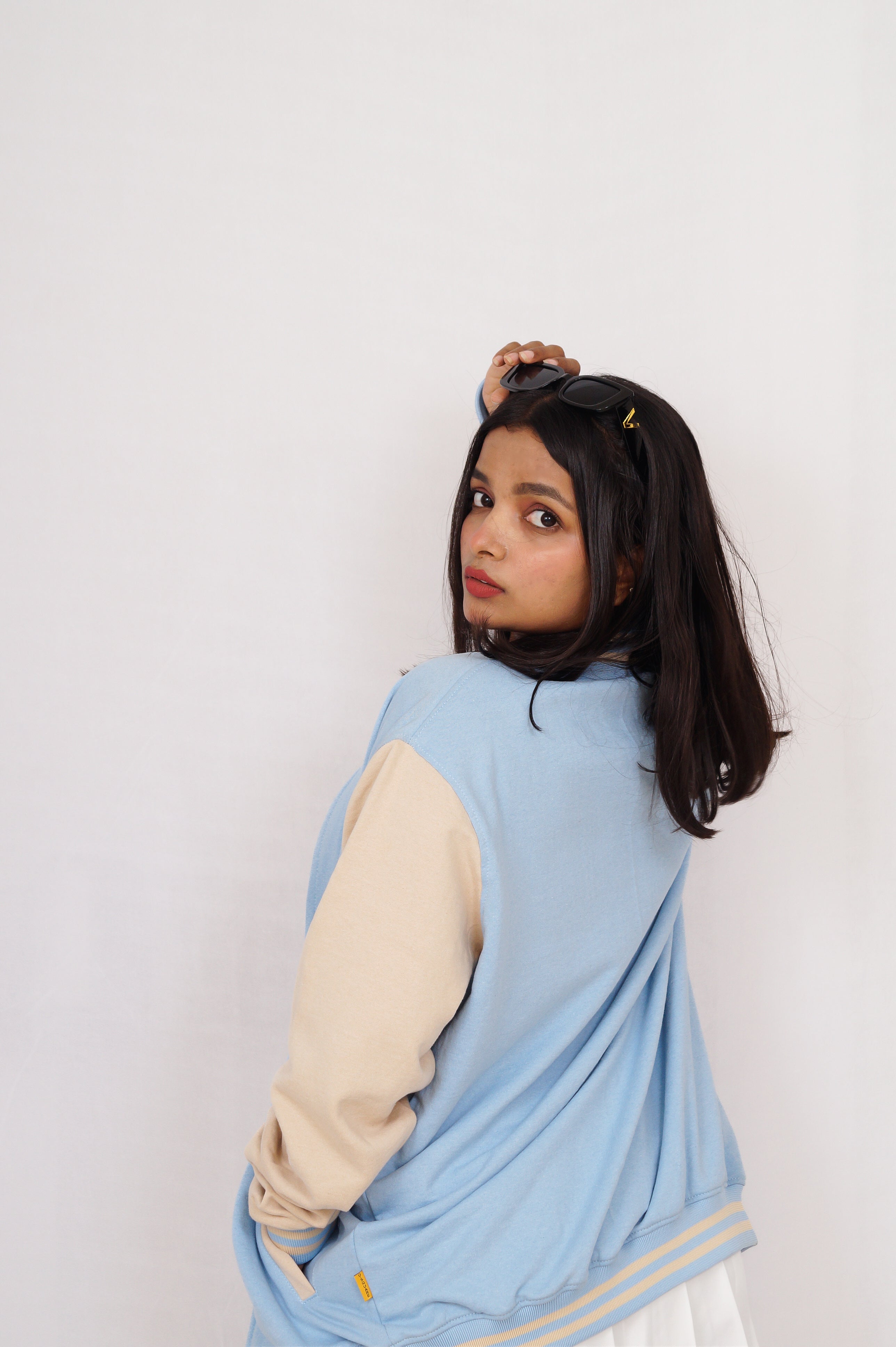 Pastel Blue & Beige Varsity Jacket
