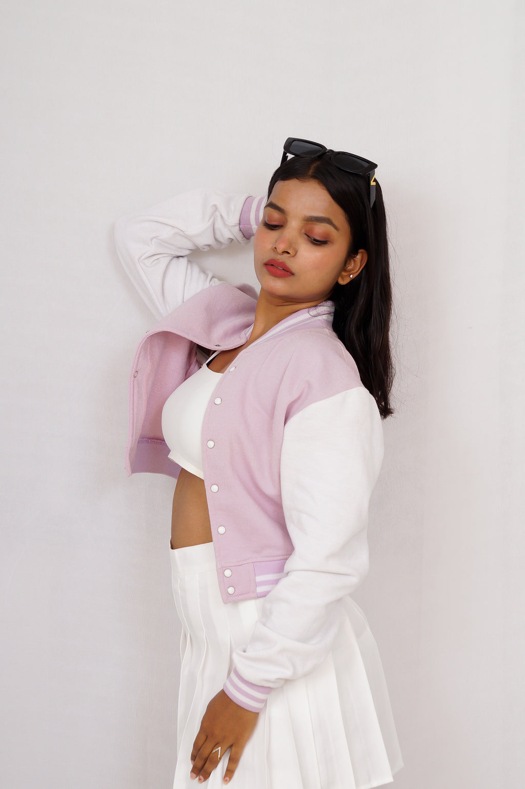 Crop Lavender & White Varsity Jacket