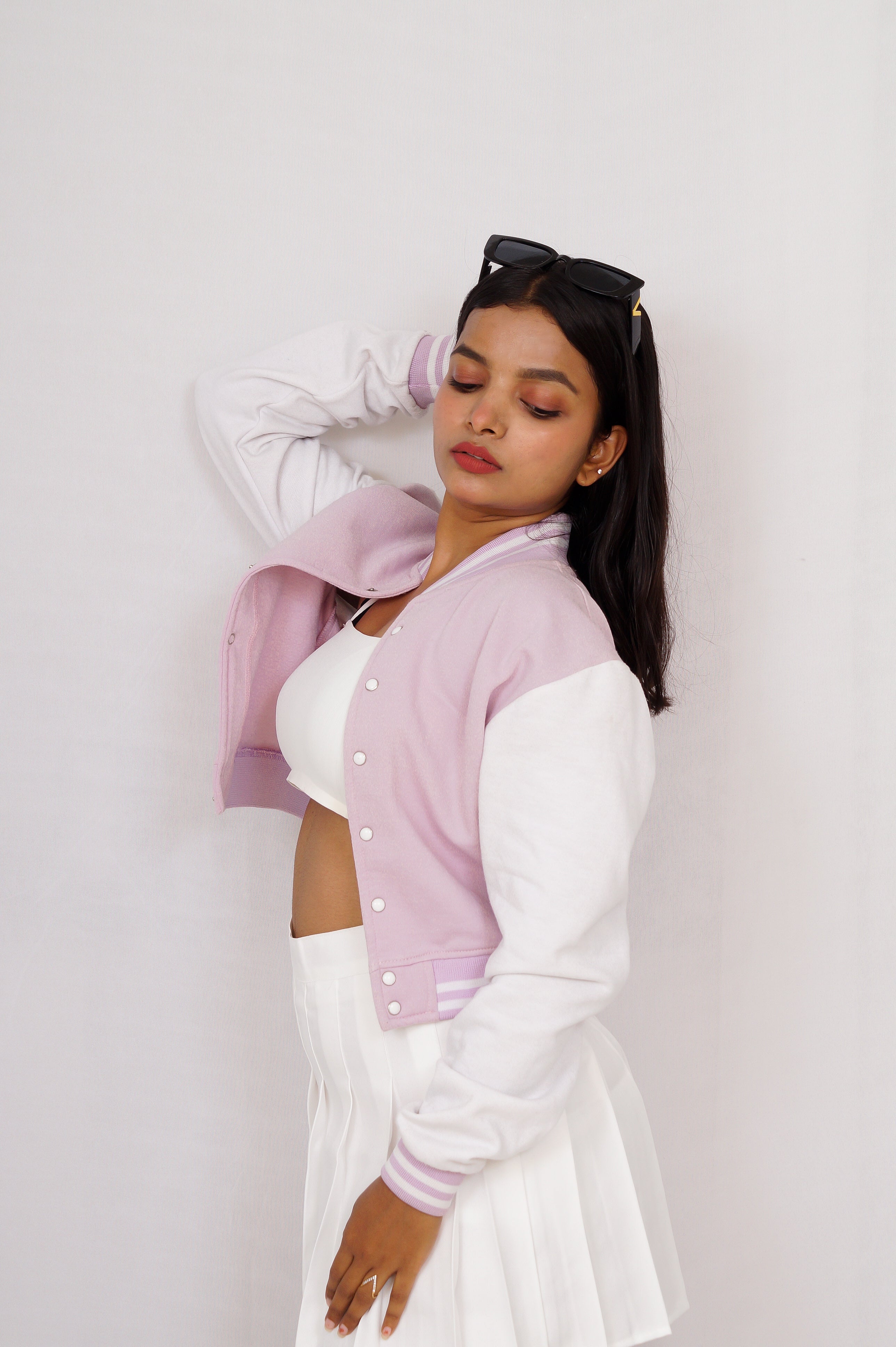 Crop Lavender & White Varsity Jacket
