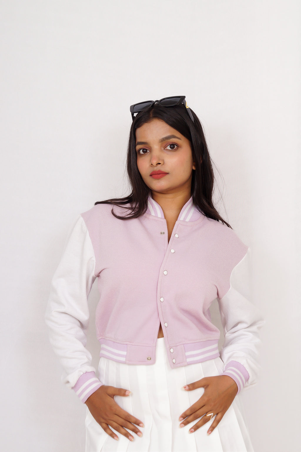 Crop Lavender & White Varsity Jacket