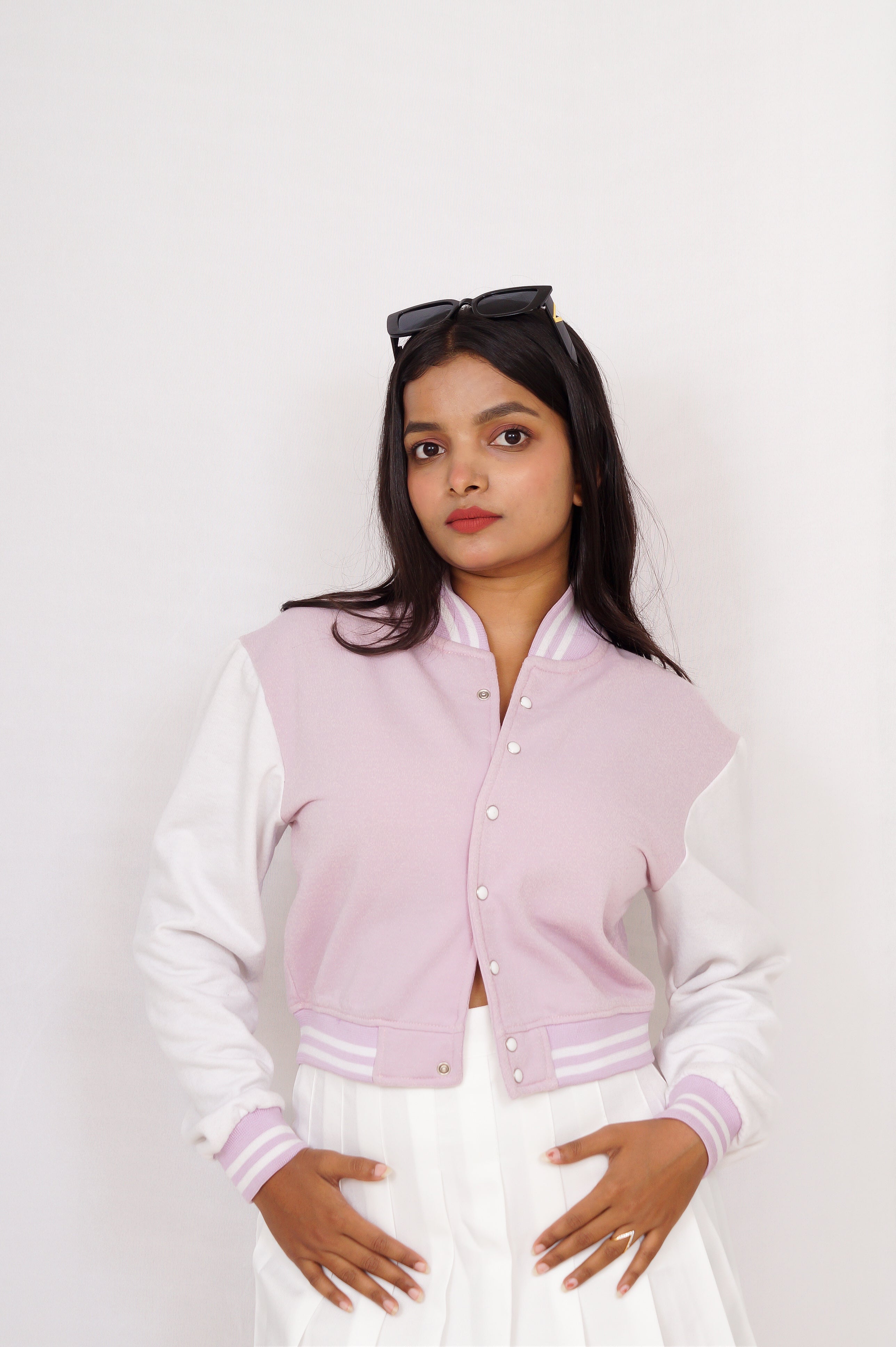 Crop Lavender & White Varsity Jacket