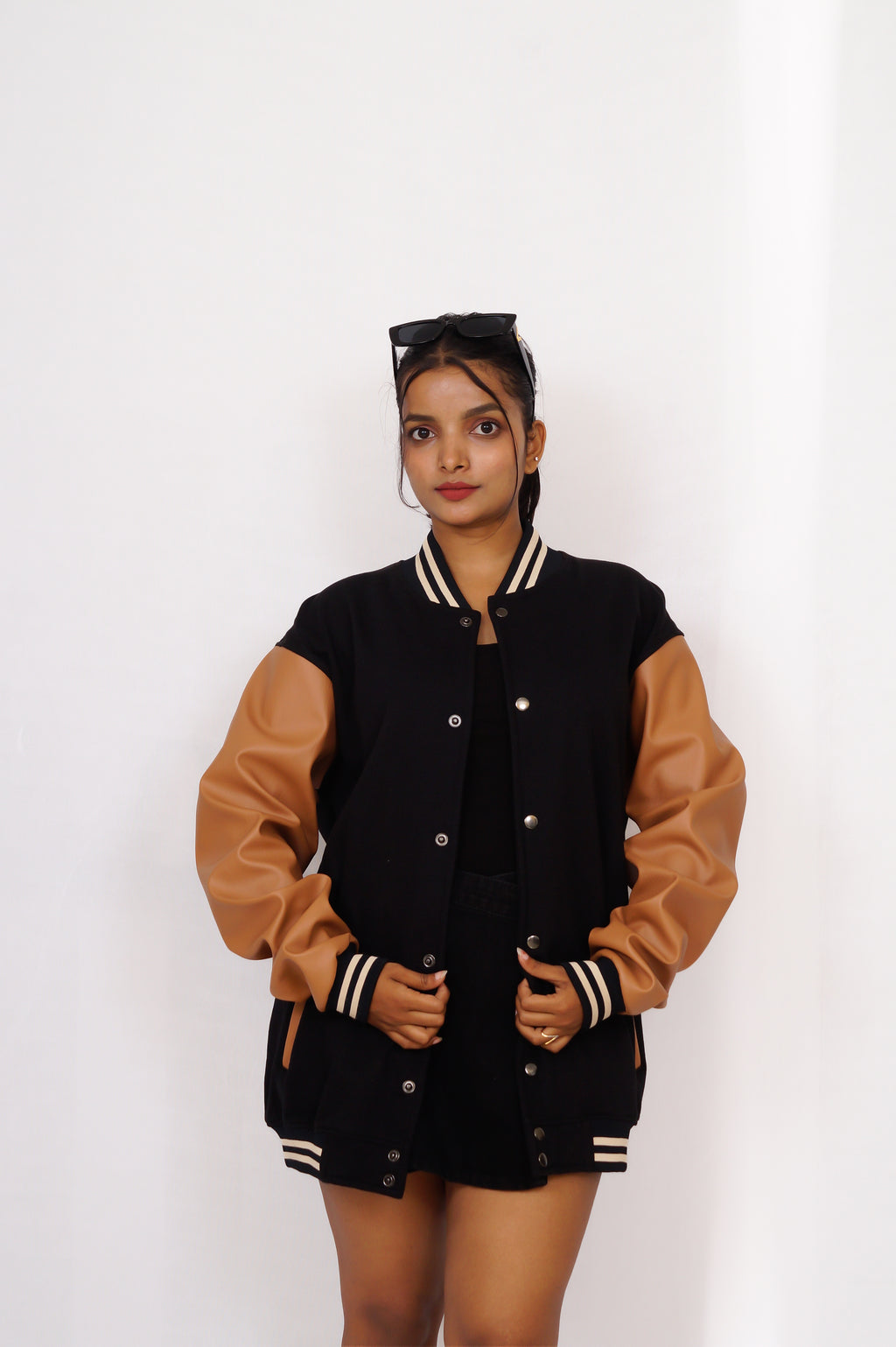 Premium Black and Brown Leather Varsity Jacket