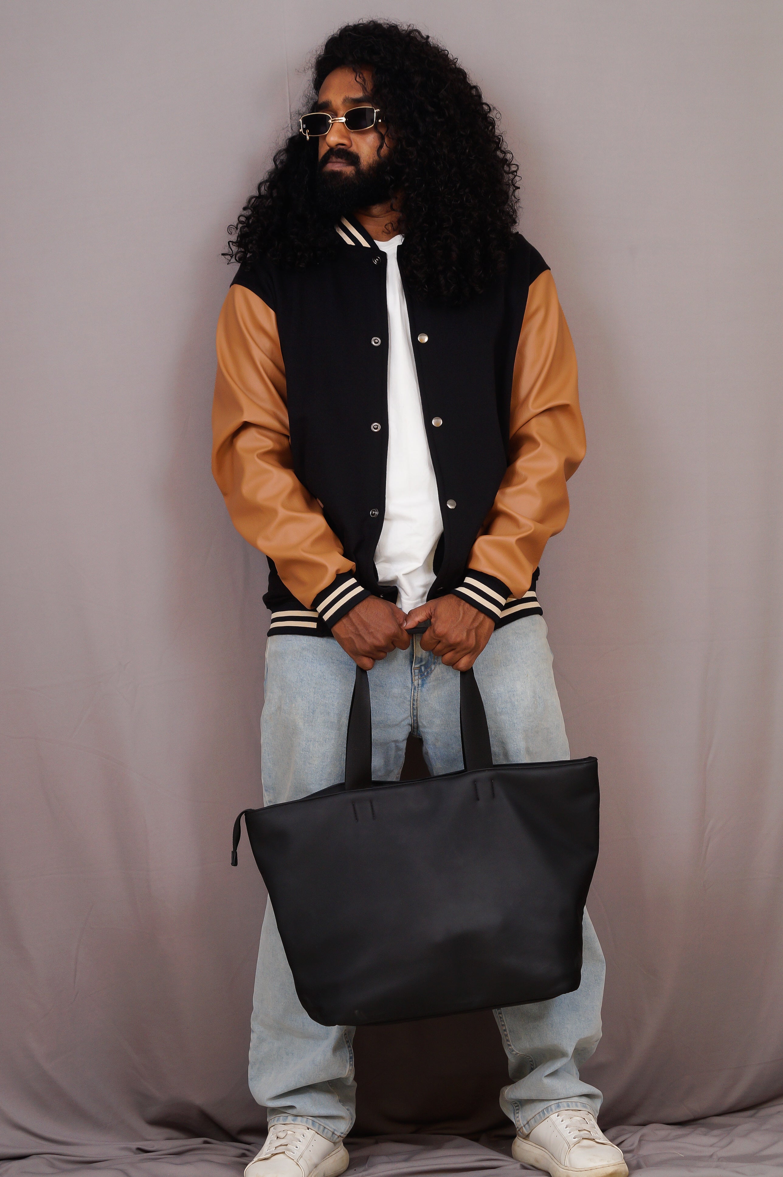 Premium Black and Brown Leather Varsity Jacket
