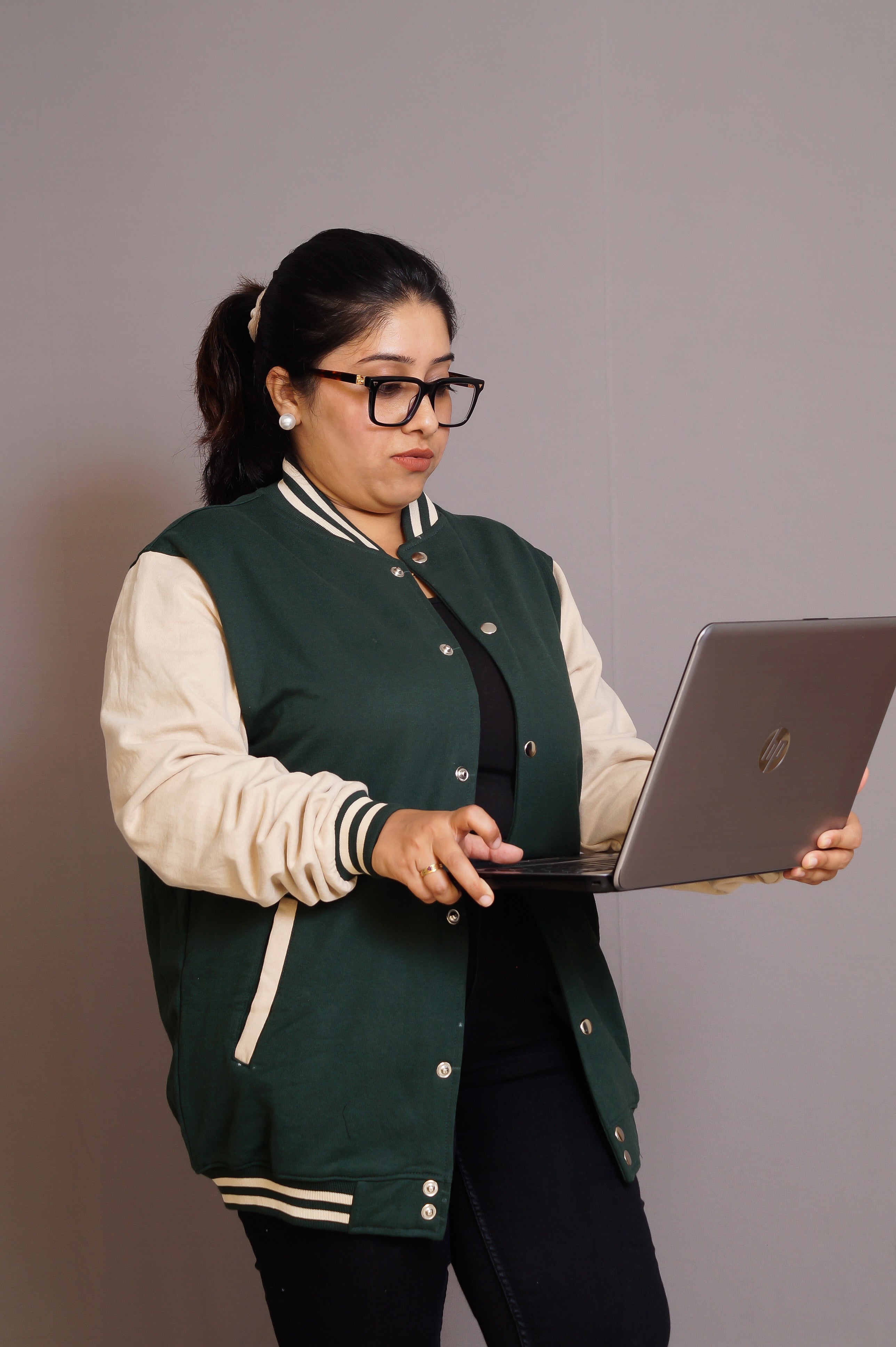 Green and Beige Varsity Jacket