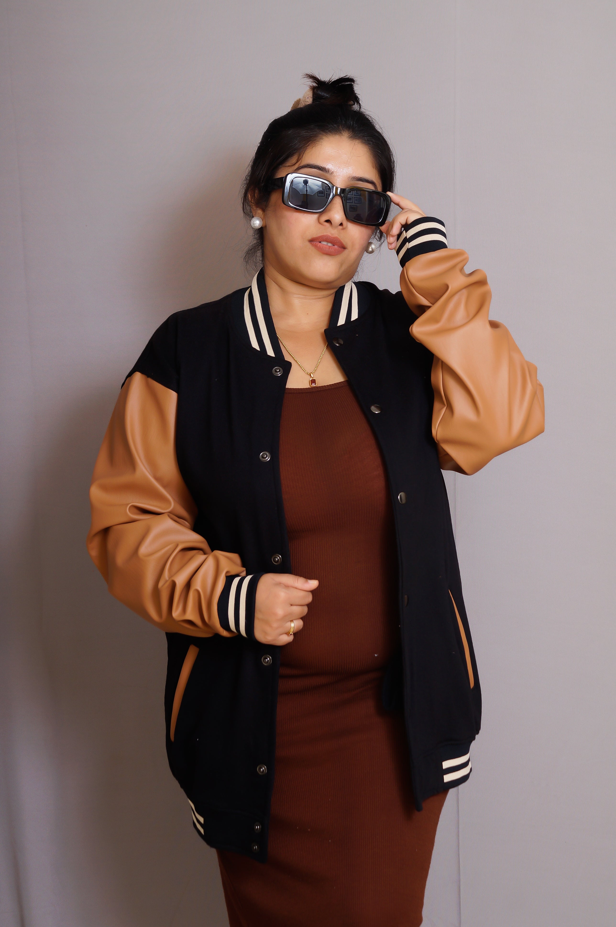 Premium Black and Brown Leather Varsity Jacket