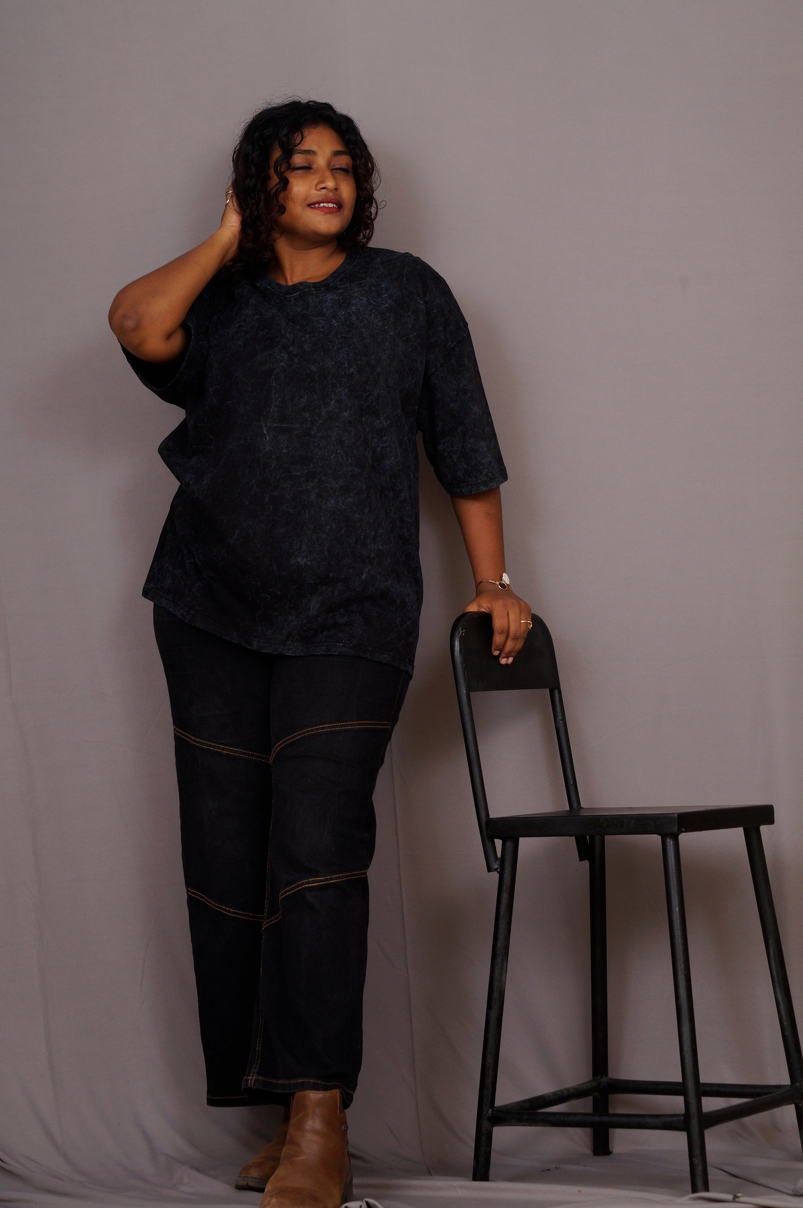 Customised Black Acidwash Oversized T-Shirt