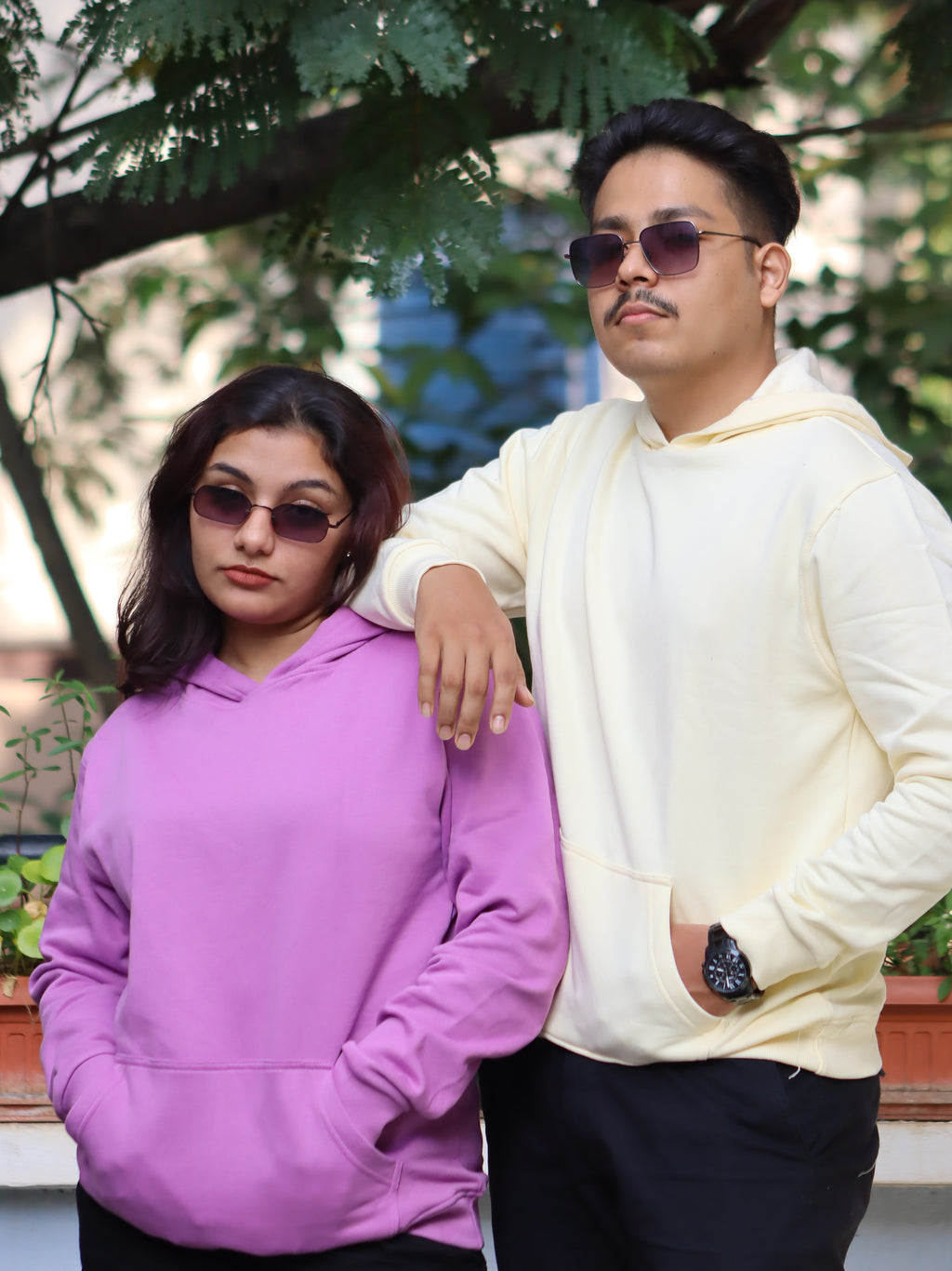 Beige & Lavender Hoodies for Couple
