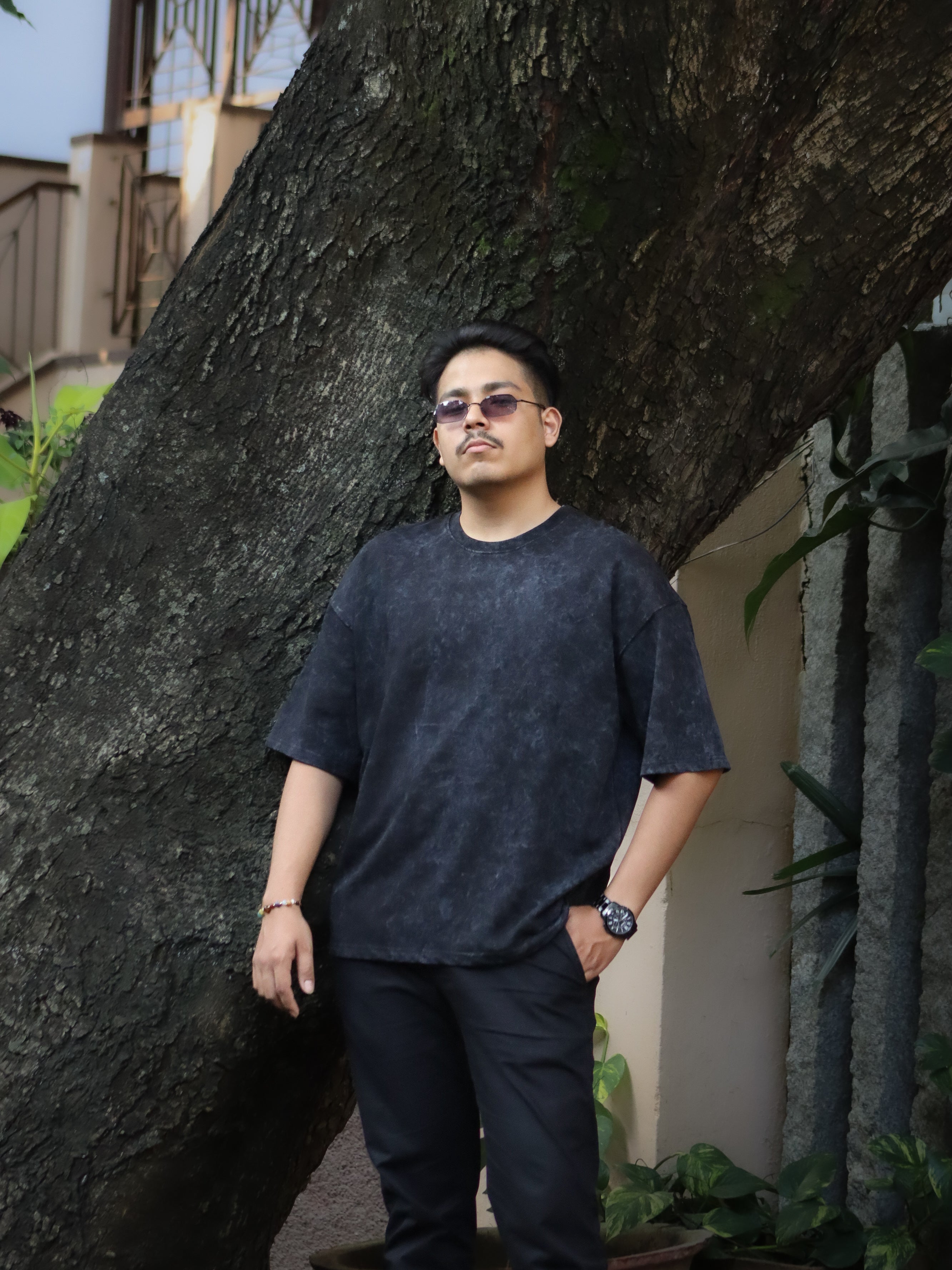 Customised Black Acidwash Oversized T-Shirt