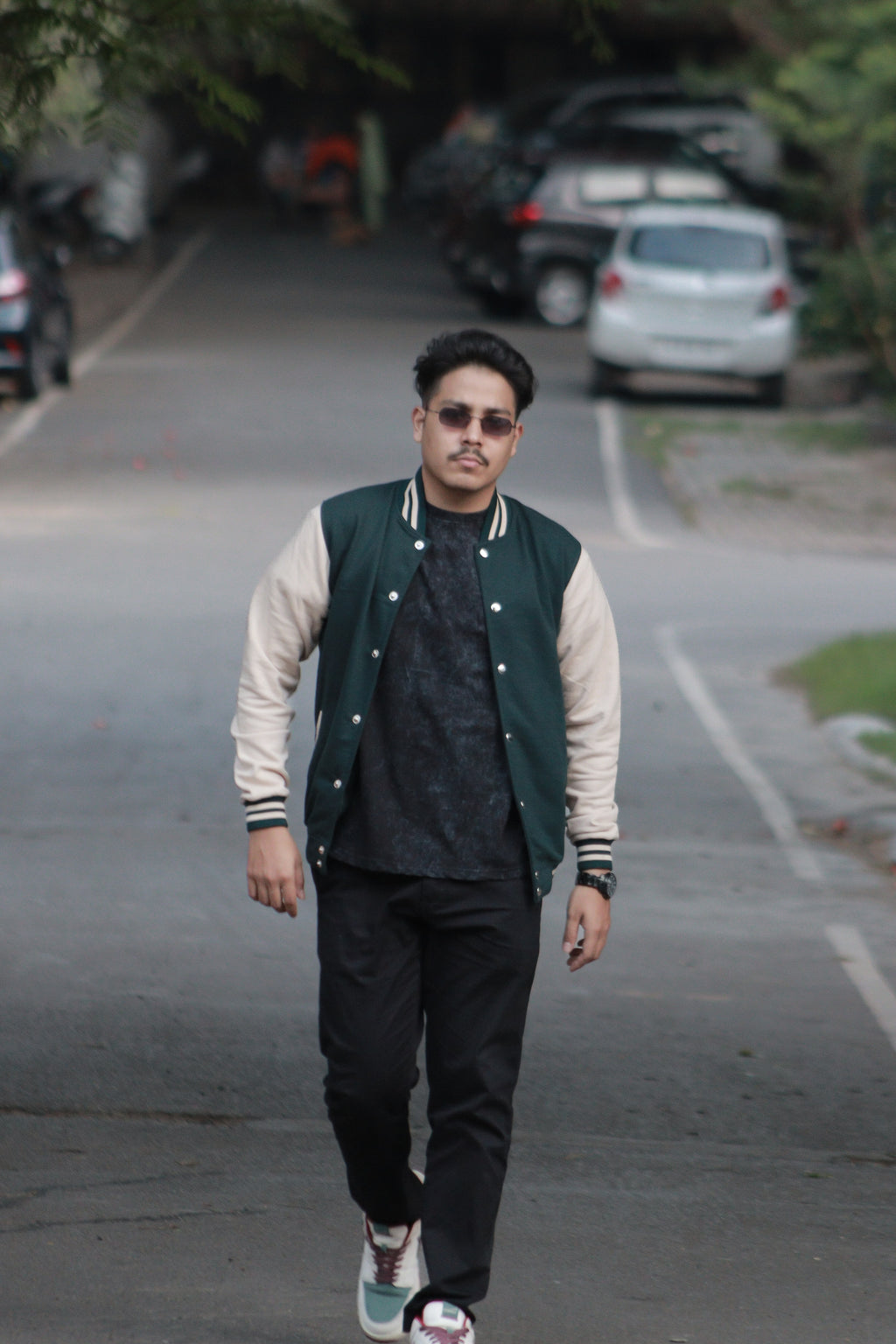 Green and Beige Varsity Jacket