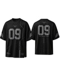 Black t-shirt with '09' design on front and back, on a white background