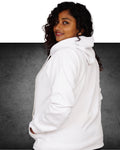 girl is wearing white hoodie with gray background. usquare store