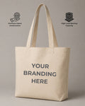 Beige tote bag with 'Your Branding Here' text on a gray background