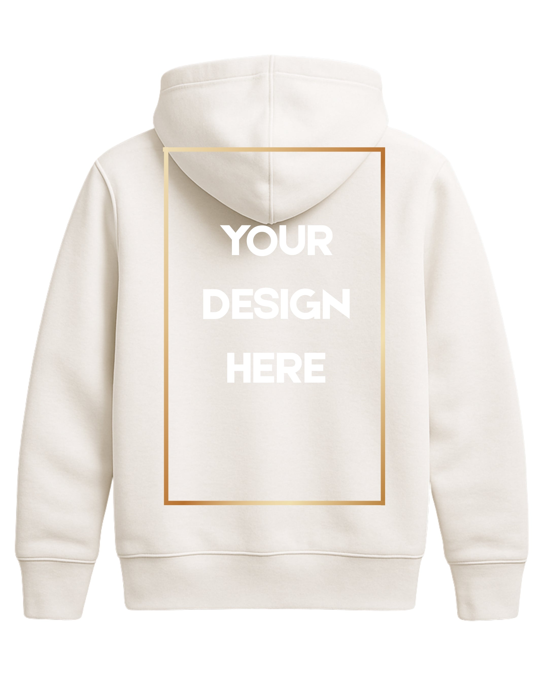 White hoodie with customizable text on the back