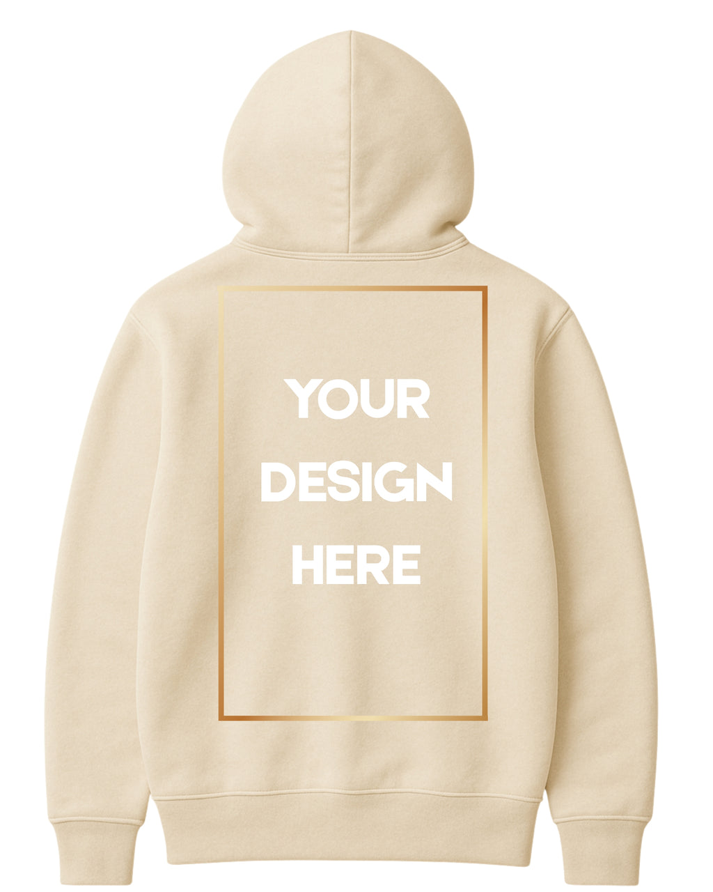 Beige hoodie with customizable text area on the back