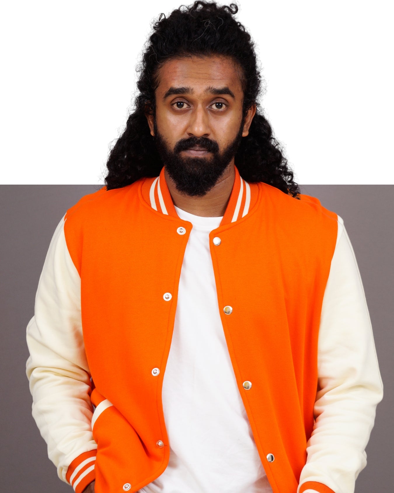 Orange & Beige Varsity Jacket