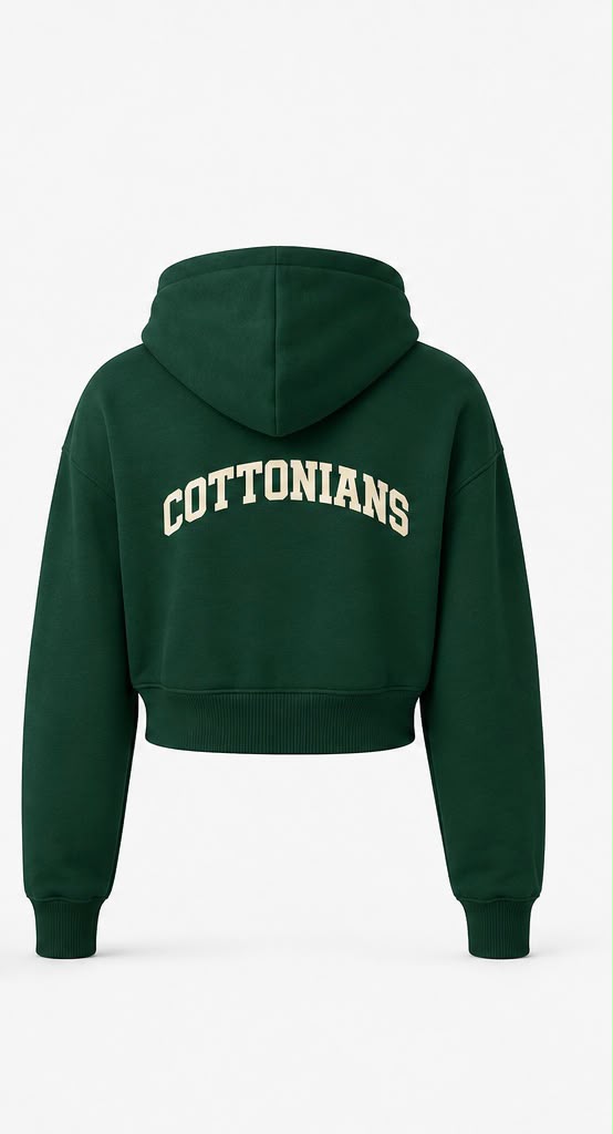 Cottonian Cropped Zipper Hoodie - Bottle Green