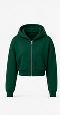 Cottonian Cropped Zipper Hoodie - Bottle Green