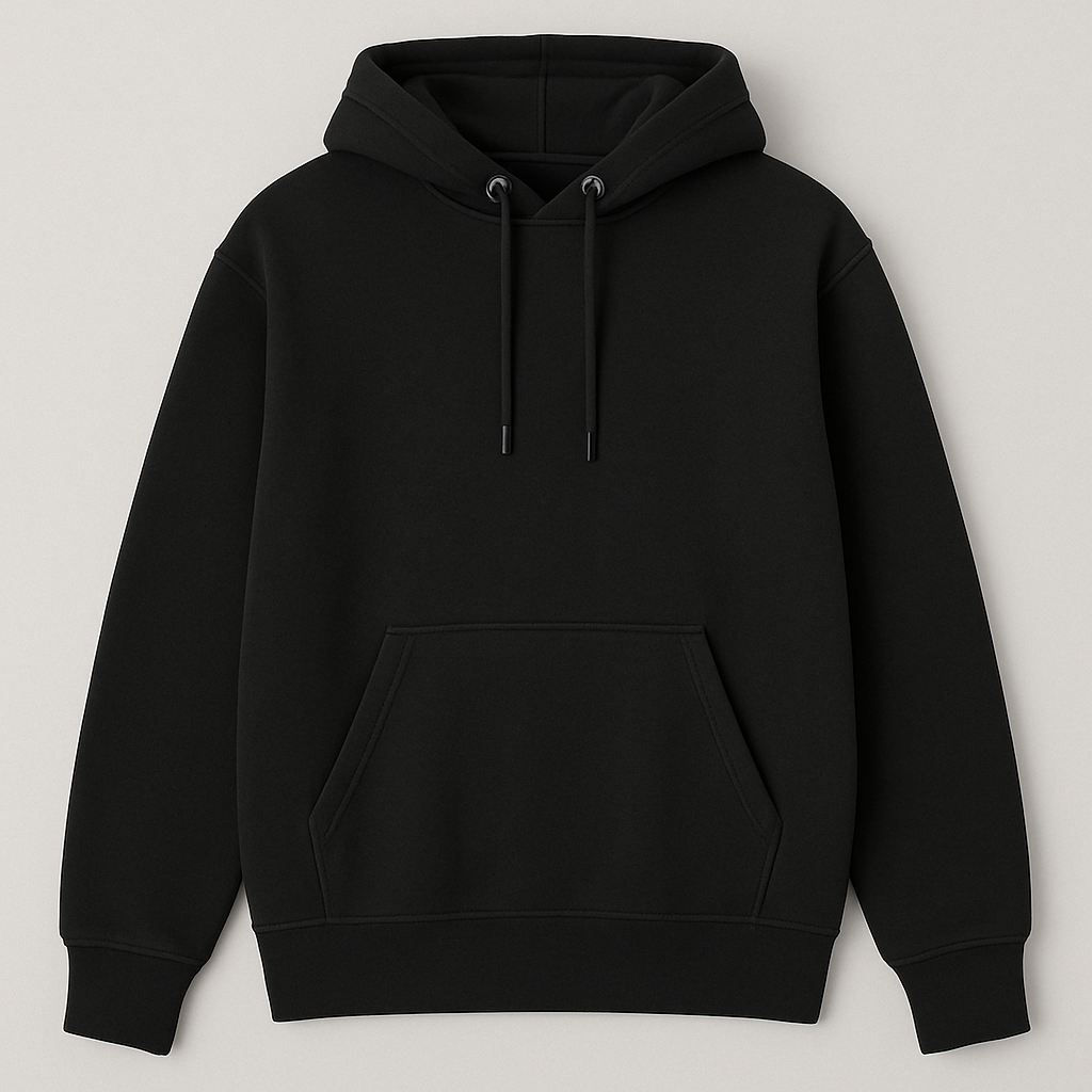 Black hoodie on a light gray background